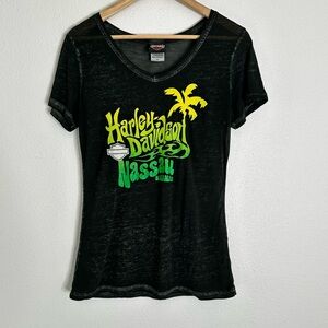 Harley Davidson Women’s Nassau Bahamas Semi Sheer burnout Tee M